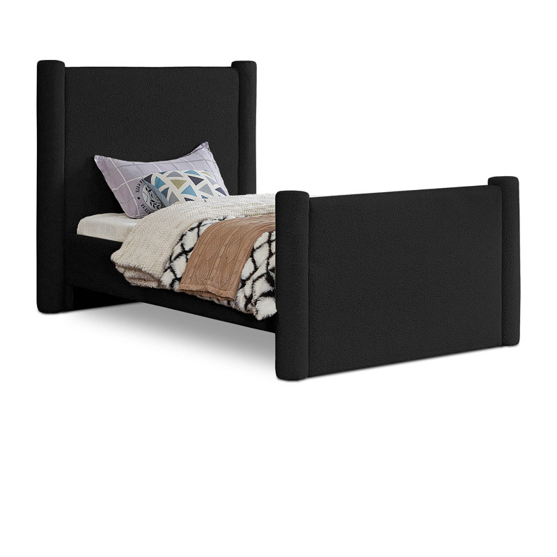 Elias Upholstered Platform Bed, Twin, Black Boucle Fabric