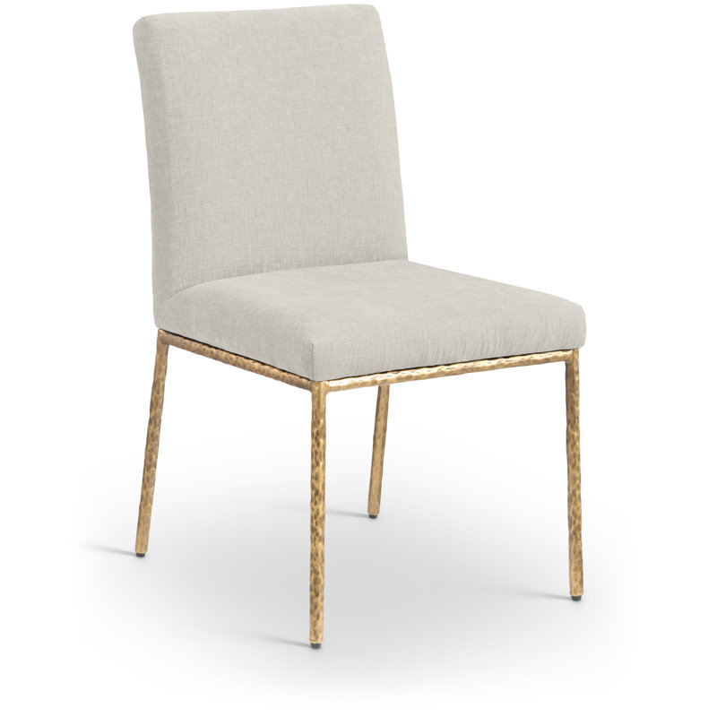 Chaise d'appoint en chenille Reeves, Tissu chenille crème, Laiton brossé