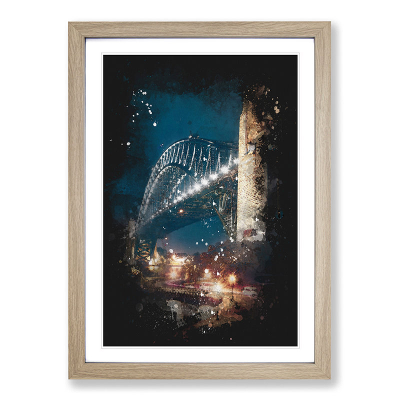 'Sydney Harbour Bridge Australia Abstract' - Picture Frame Graphic Art Print, 87cm H x 62cm W x 2cm D, Oak Framed
