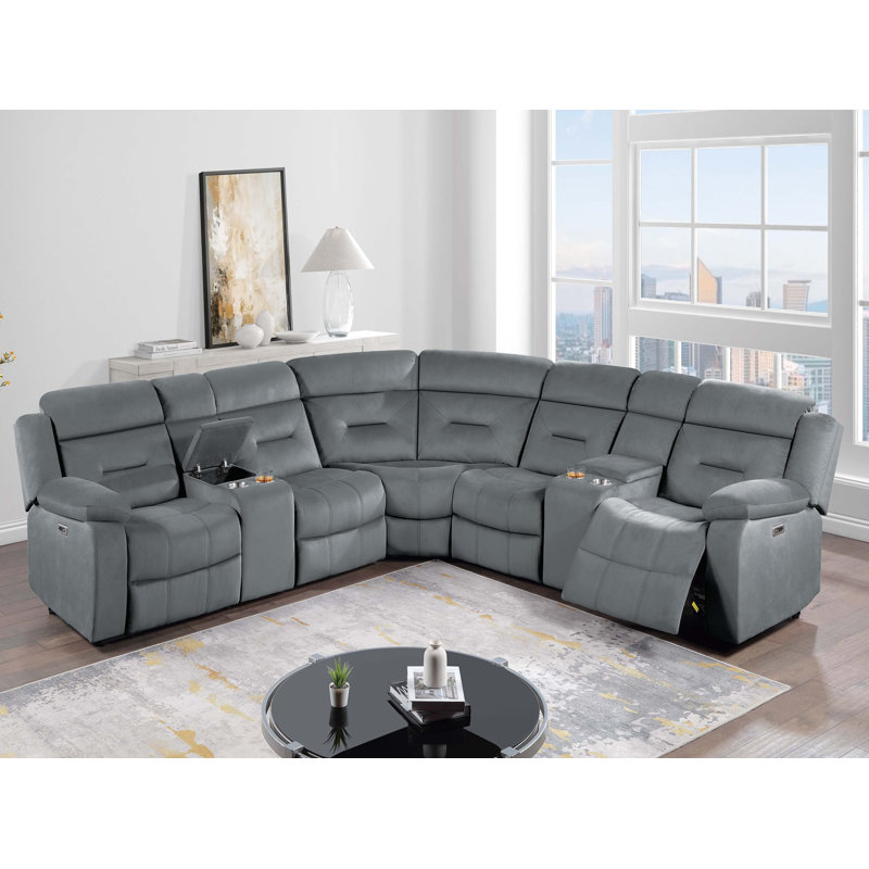 Walton power reclining sectional, Velours gris foncé