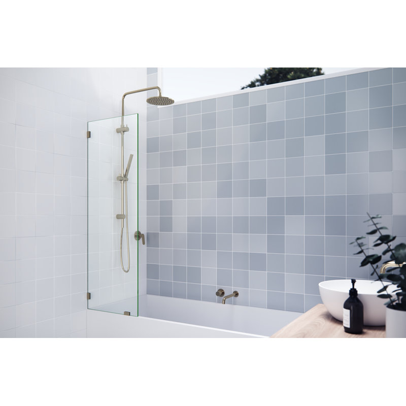 Vela 20.5 in. x 58.25 in. Frameless Single Fixed Bath Panel, Polished Brass