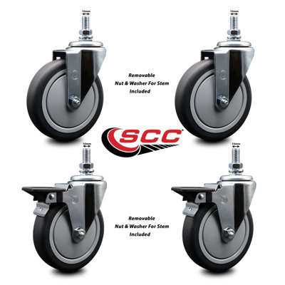 Rubber Wheel Swivel 10mm Threaded Stem Caster SCC
