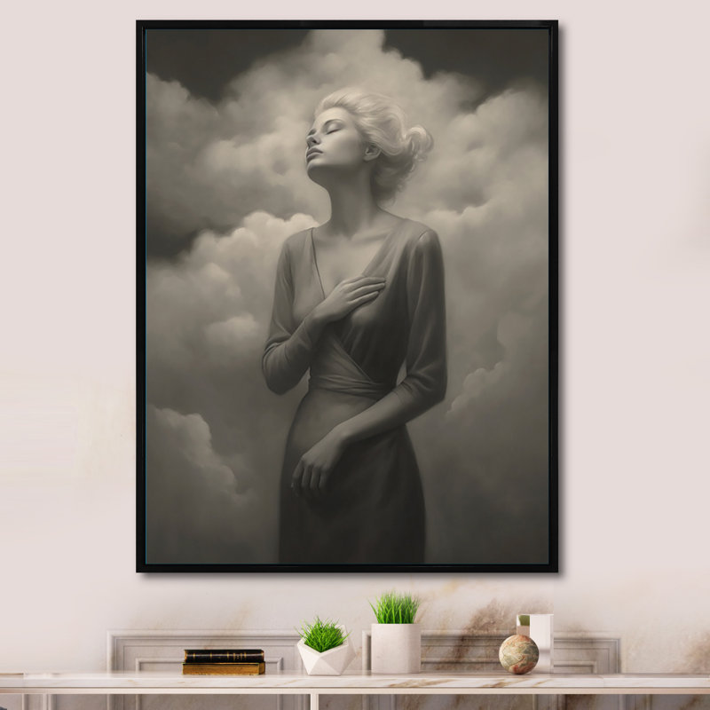 Noir sur blanc, silhouettes surréelles: sur toile, H 44 po x l 34 po x P 1,5 po, Cadre flottant noir