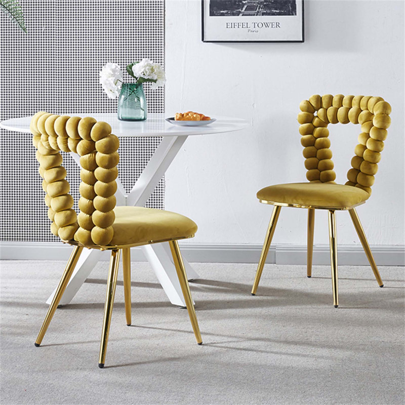 Dierf Velvet Upholstered Dining Chair, 2, Yellow