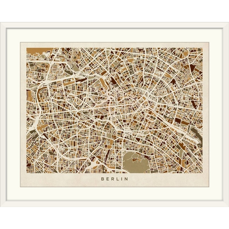 «Berlin Allemagne Street Map» par Bellen, impression, Cadre noir, H 20 po x l 24 po x P 1 po
