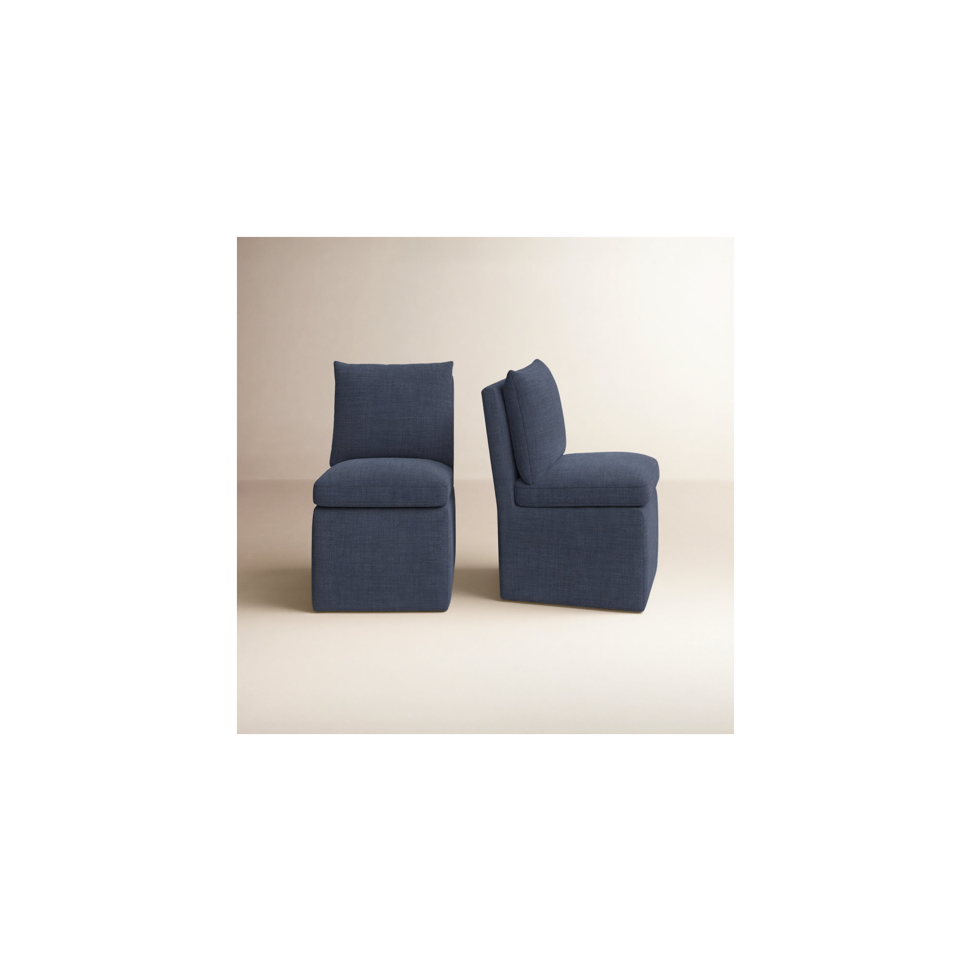 Alayaa Upholstered Side Chair with Casters, Effie Indigo Performance Linen