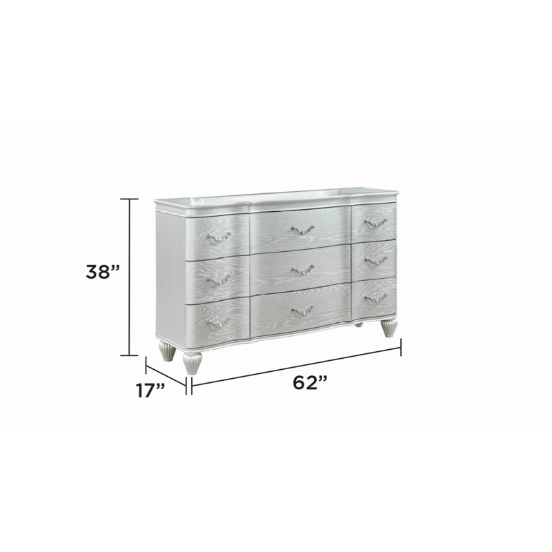 Traditional Style 9-Drawer Dresser With Metal Drawer Pulls, Bedroom Storage Dresser For Home