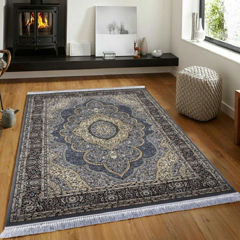 Geometric Indoor / Outdoor Area Rug, Rectangle 60 x 110 cm, Grey