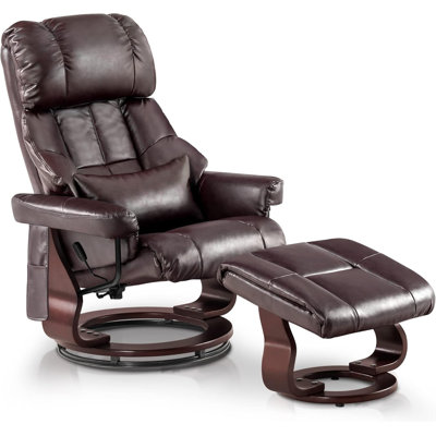 Swivel Recliner Chair With Ottoman And Vibration Massage, Manual Reclining Chair For Living Room, Office, Small Spaces, Faux Leather Upholstery With 360-Degree Rotation And Lumbar Support