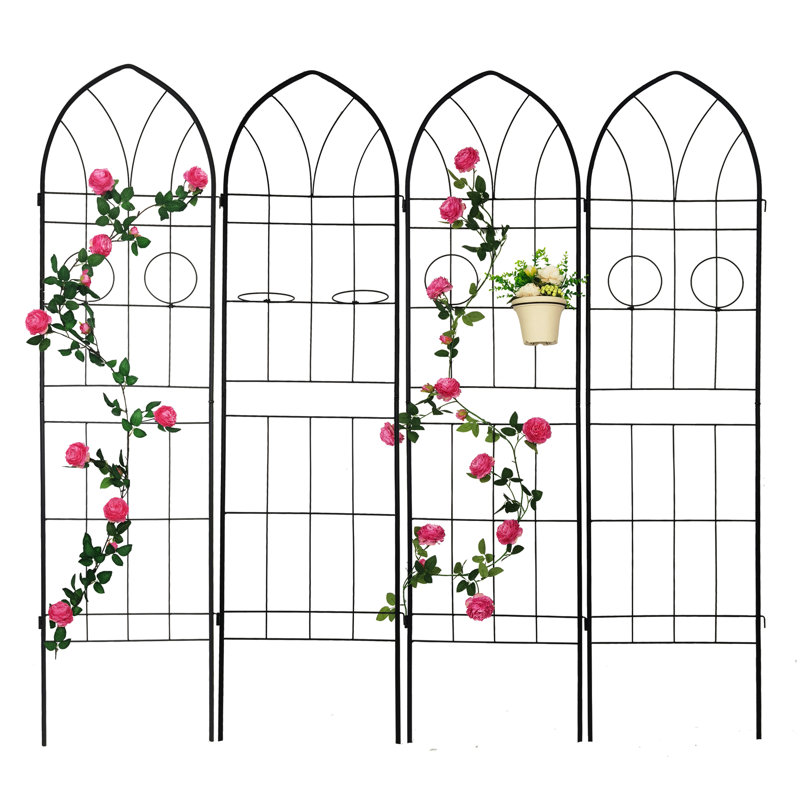 Paquet de 4 treillis en métal 78,7 "x 19,7" antirouille en métal, support pour vignes de pois d'extérieur, fleur de jardin - paquet noir 19,7 ", support à haricots, plante