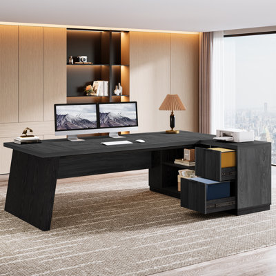 78'' W Manufactured Wood and Metal L-Shaped Executive Desk