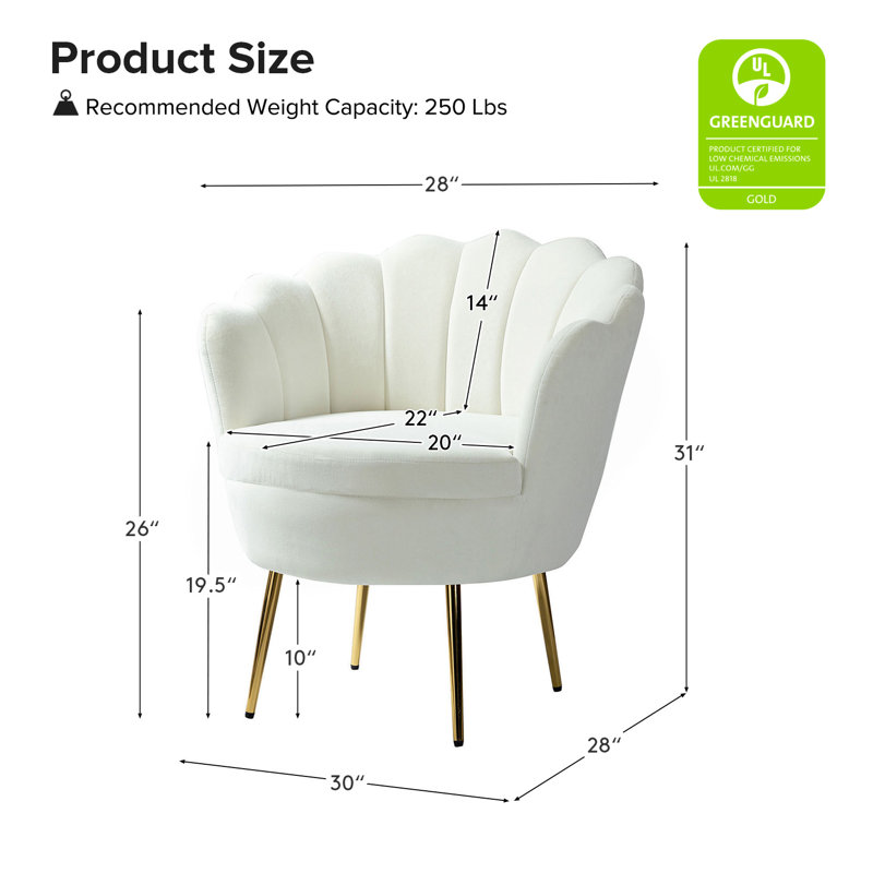 Fauteuil demi-tonneau en velours 30 po Hendrix, Ivoire ivoire