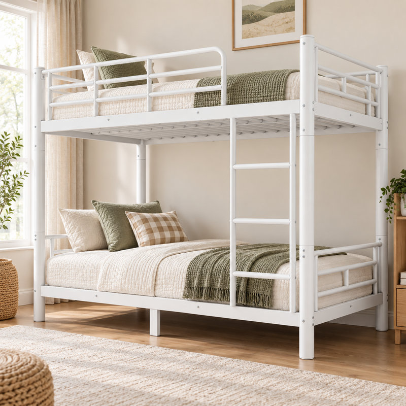 Lit superposé Twin XL avec cadre en métal tubulaire rond, sans sommier, blanc
