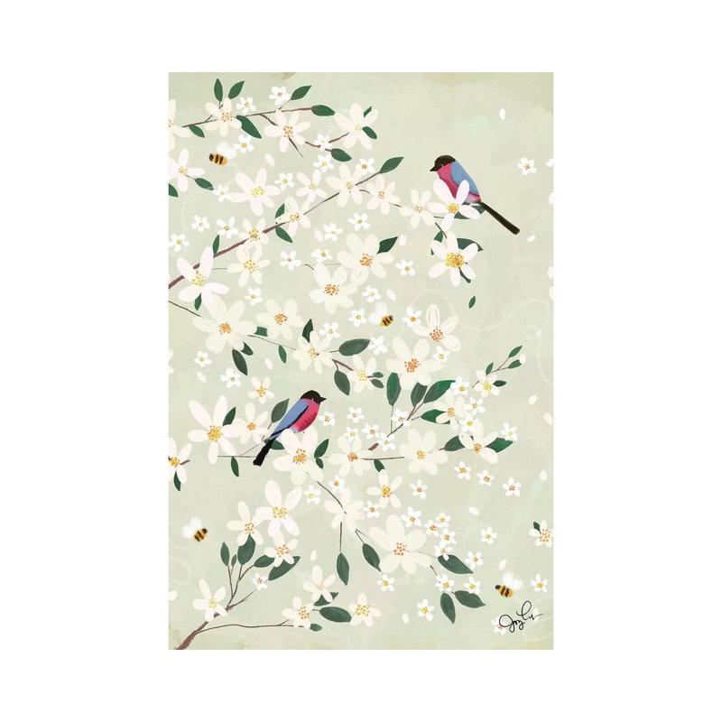 Apple Blossom Bullfinches by Joy Laforme - Painting on Canvas, Wrapped Canvas, 66.04cm H x 45.72cm W x 1.9cm D