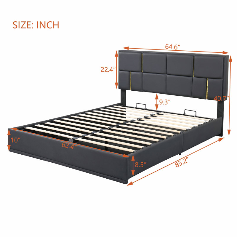 Queen Size Upholstered Platform Bed with Storage Ottoman, Black