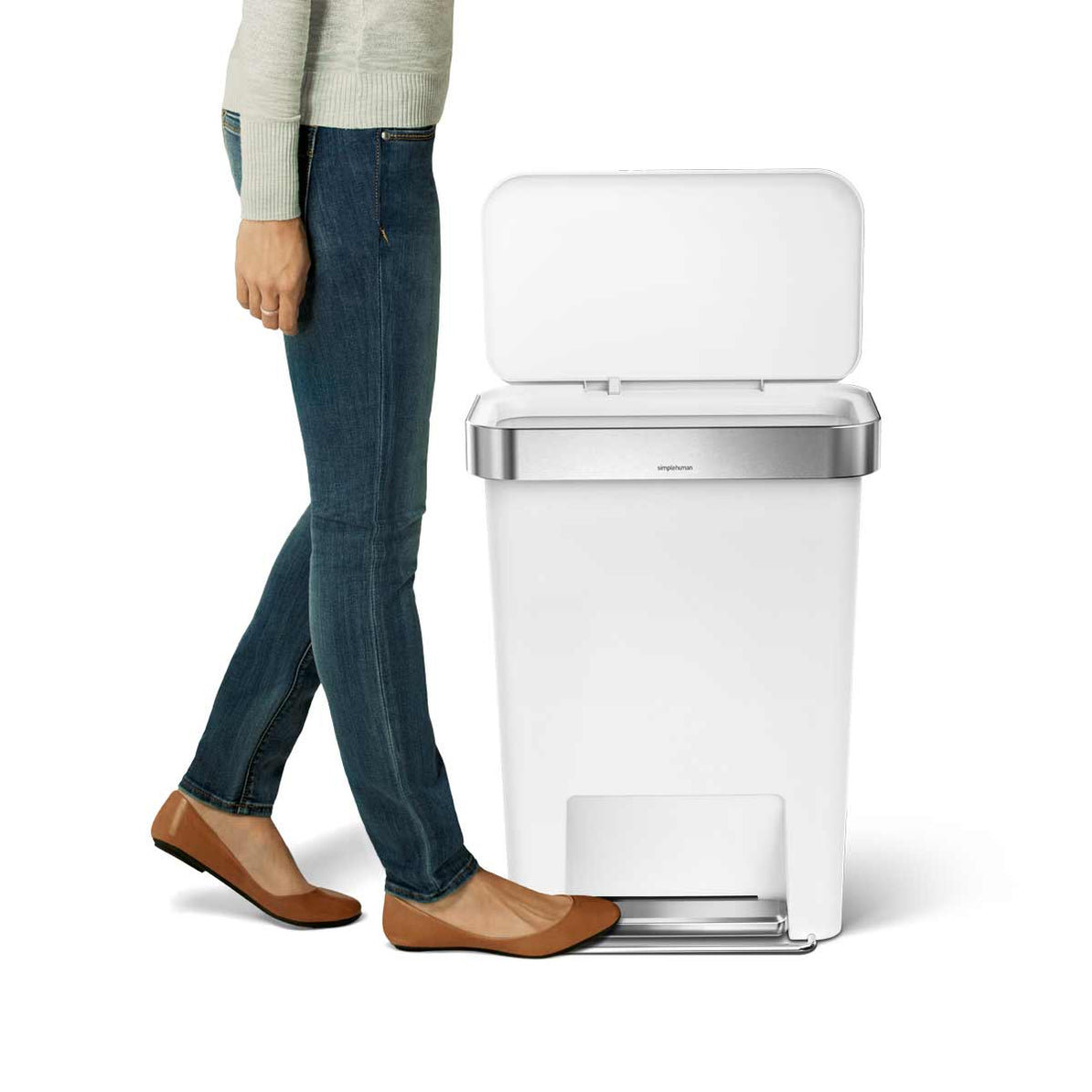 simplehuman 12gal Soft-Close Step-On Can, White