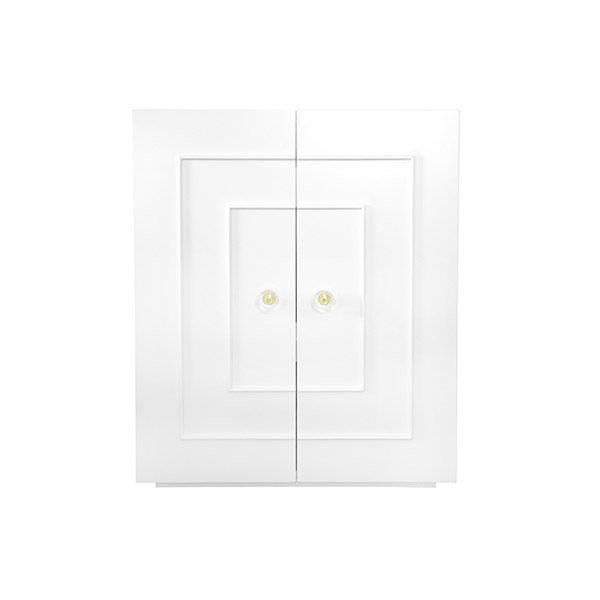 Elegant Matte White Lacquer Office Storage Cabinet with Brass Knobs