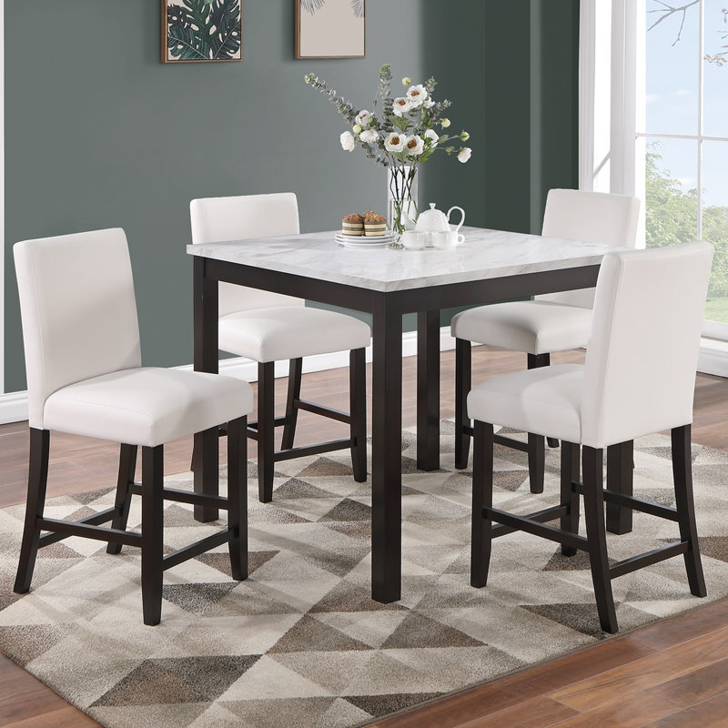 5 Piece Counter Height Dining Set With Footrest, White/Espresso