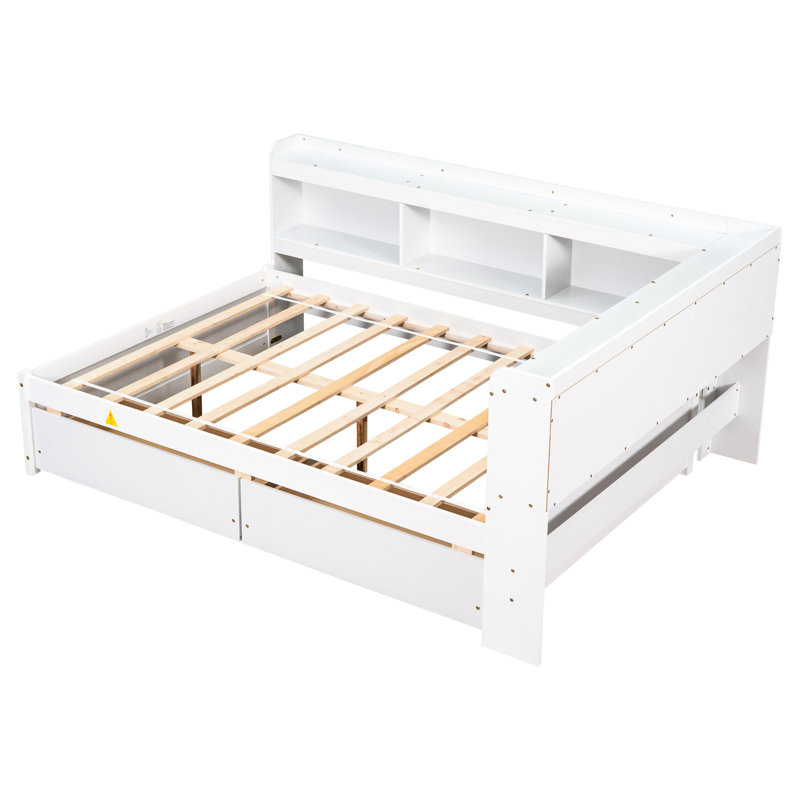 Lit double avec tiroirs en L, blanc - Utilisation de l'espace dans la chambre principale et tiroirs spacieux parfaits