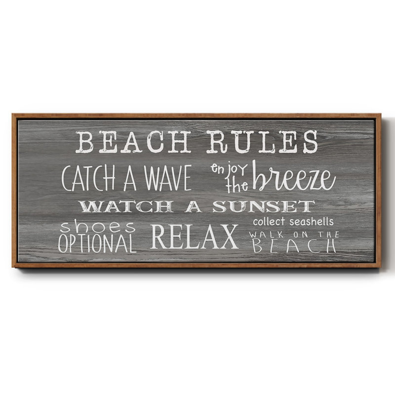 Beach Rules- Framed Canvas, 12" H x 30" W