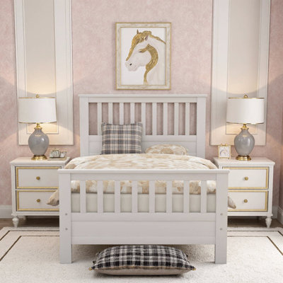 Lit plateforme classique en bois massif blanc avec tête et pied de lit - taille simple