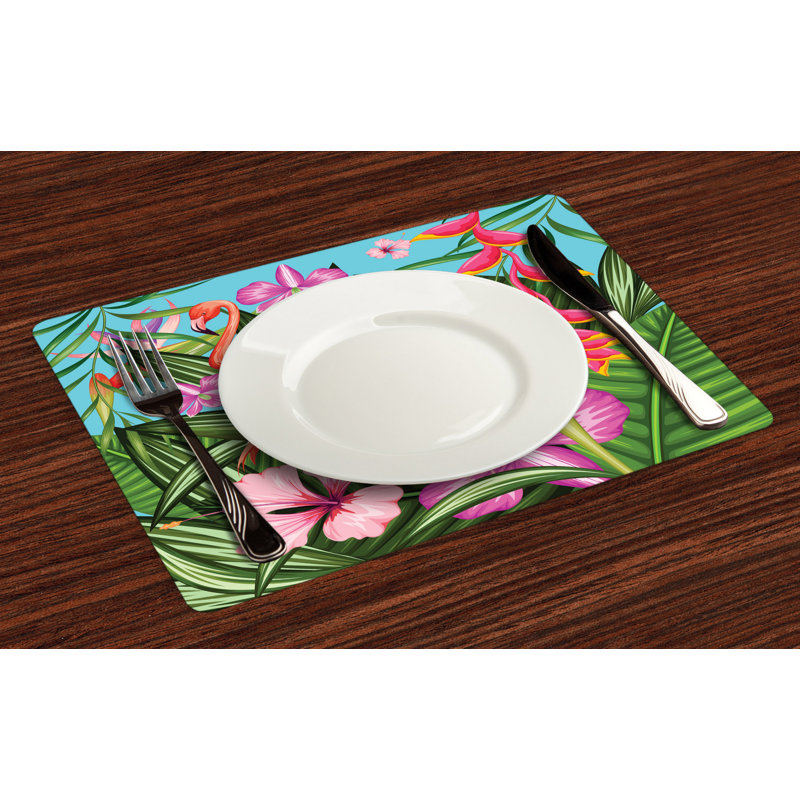 Asgut Flamingo Hibiscus Tropic Flower Placemat
