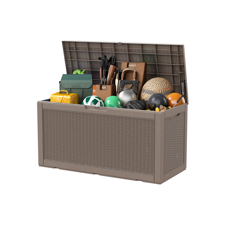 100 Gallon Deck Box, Waterproof Resin Large Outdoor Storgae Box For Patio Furniture, Brown