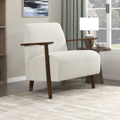 Weston 28" Mid-Century Modern Accent Chair - Corduroy Accent Chair Supportive Pocket Coil Seating, Solid Wood Brown Accents