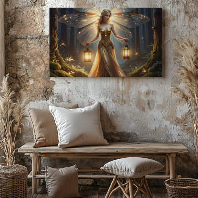 Art mural sur toile, lanterne lumineuse et ailes de libellule
