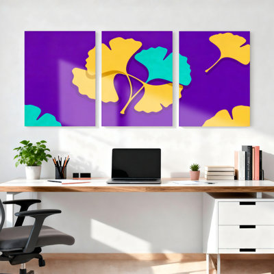«Abstract Ginkgo Leaf», art mural moderne sur toile tendue abstraite (ensemble de 3)