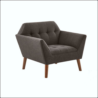 Méridienne Mid-Century moderne avec capitonnage à boutons et finition pacane