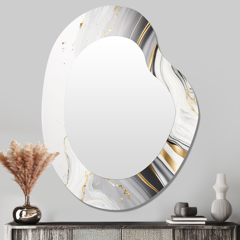 Dehaven - Géode abstraite marbre vagues gris III - miroir mural asymétrique abstrait, miroir de forme unique moderne, impression sur métal