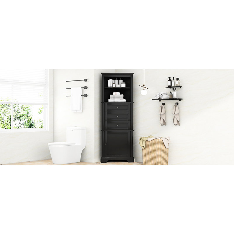 Bathroom, Kitchen, Living Room Cabinet - Black Triangle Design 3 Drawers, Adjustable Shelves , Water-, Metal Handles Model
