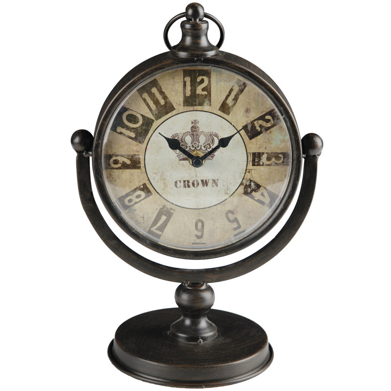 Traditional Analog Metal Quartz Movement / Crystal Tabletop Clock in Brown