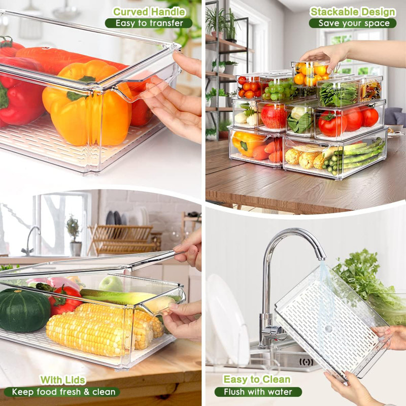 14-pack Clear Fridge Organizer Bins With Lids