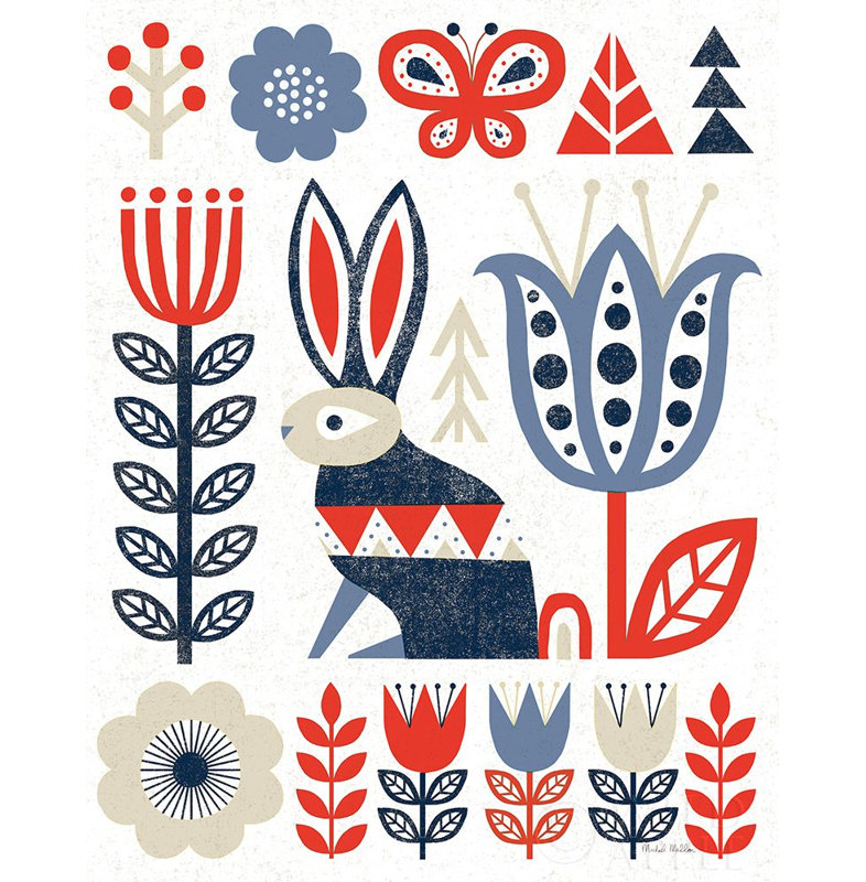 «Folk Lodge Rabbit Red Navy» par Michael Mullan (24 X 36) 58900