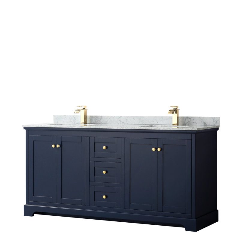 Ensemble de meuble-lavabo double 72 po Avery, Bleu foncé, Or brossé