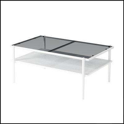 Table basse rectangulaire avec dessus en verre trempé et pieds robustes, idéale pour les salons modernes et les espaces élégants.