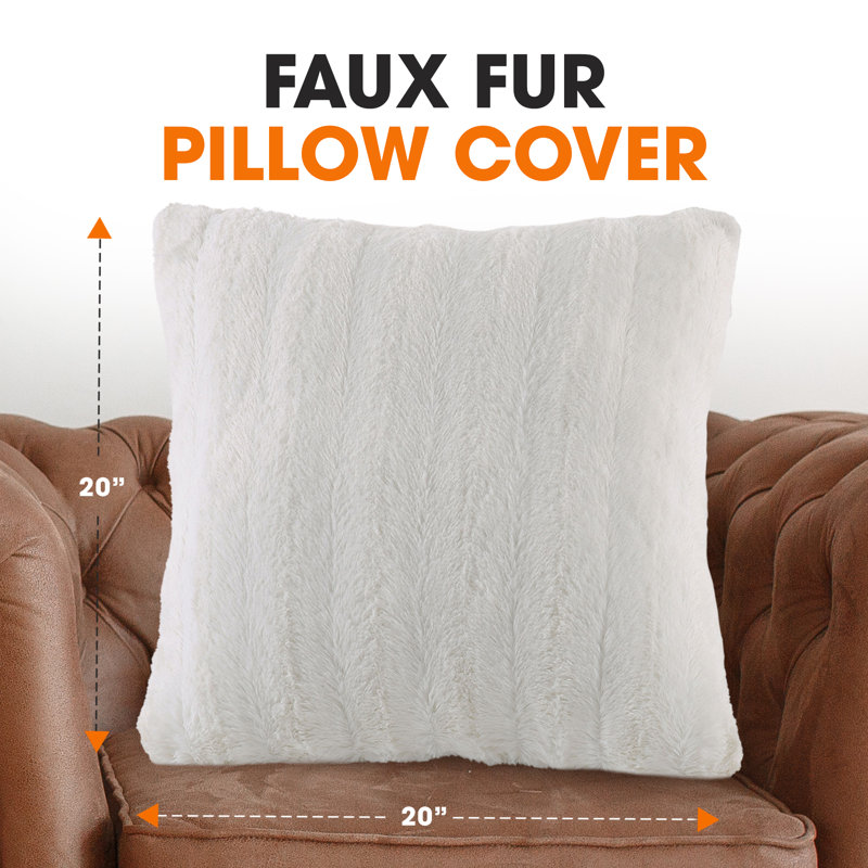 Housse de coussin en similifourrure, Blanc, 20 po x 20 po