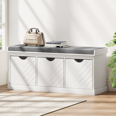 Banc de rangement pour chaussures avec 3 tiroirs amovibles et siège rembourré, blanc