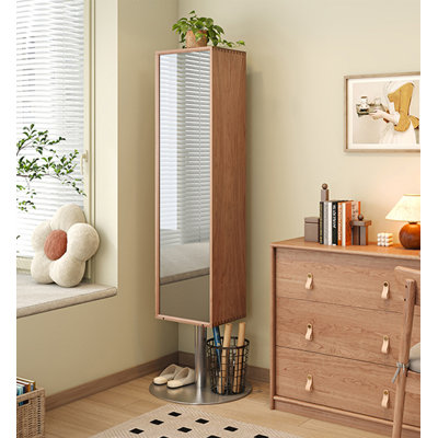 Rotatable Wooden Freestanding Full Length Mirror Storage Cabinet for Bedroom Entryway Home Decor