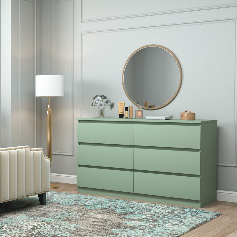 Green 6-Drawer Modern Wood Dresser
