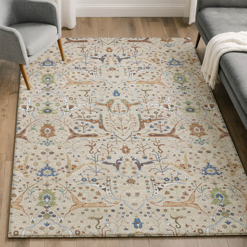 Premium Machine Washable Mayfield AMF2250 Global Rug, Beige, 2'6" x 3'10"