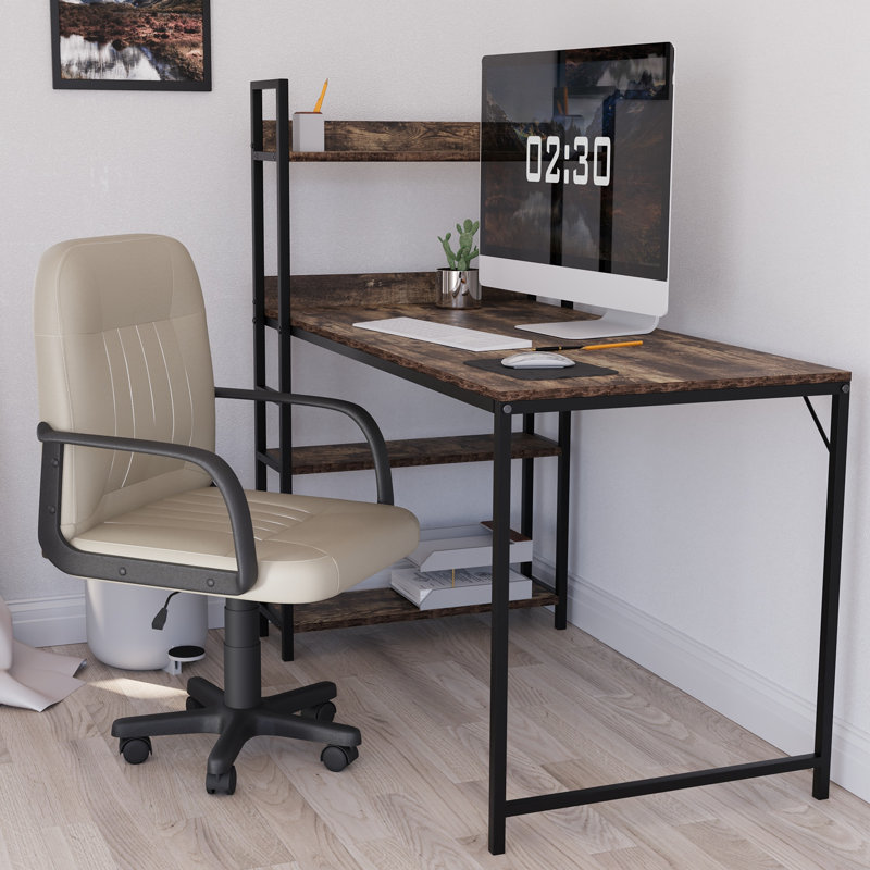 Office Desk Chair With Arms, Adjustable, Swivel, Comfortable Desk Chair, UKFR Certified, Beige