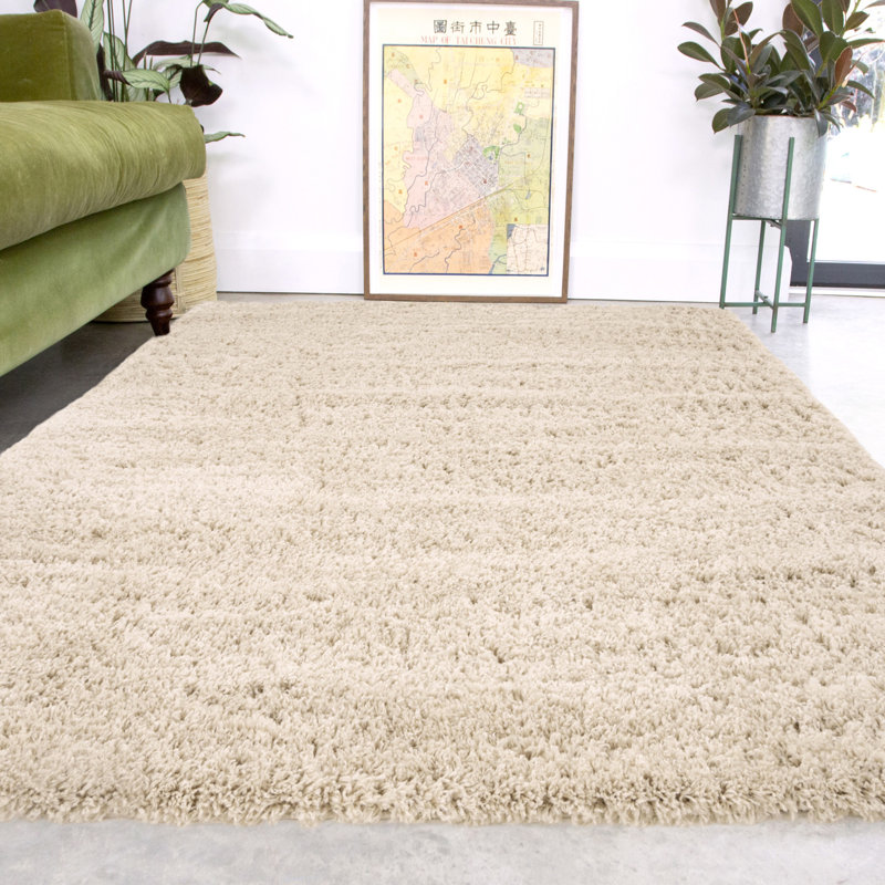 Durable Super Soft Shaggy Ecru Rug, Rectangle 60 x 110cm
