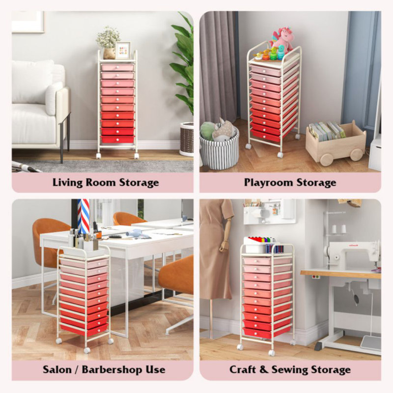 10 Drawer Rolling Storage Cart Organizer With 4 Universal Casters