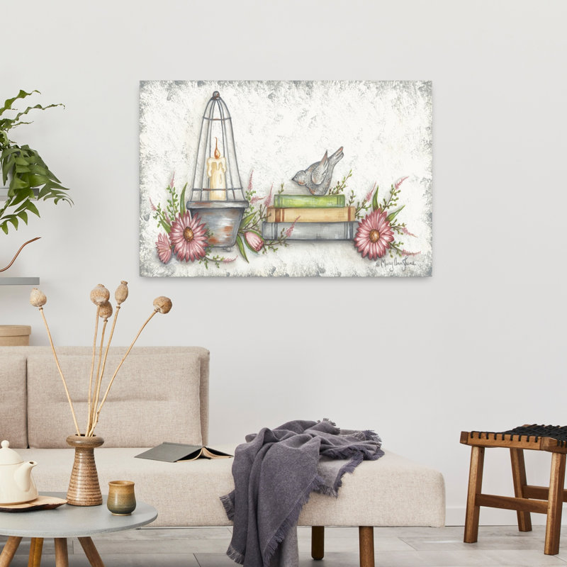 Jolie fleur de printemps, oiseau contemporain, H 36 po x l 24 po