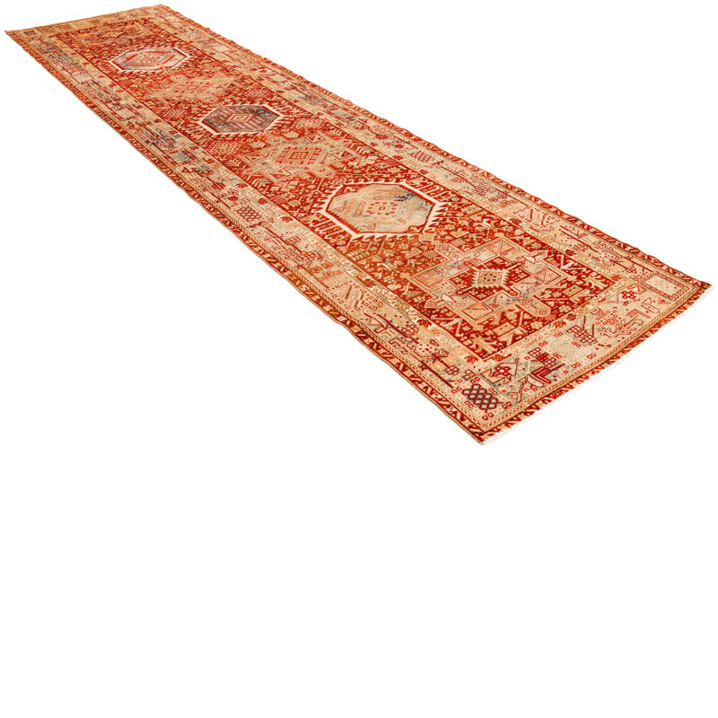 Tapis unique rouge des années 1990 de 3 pi 7 po x 14 pi 2 po