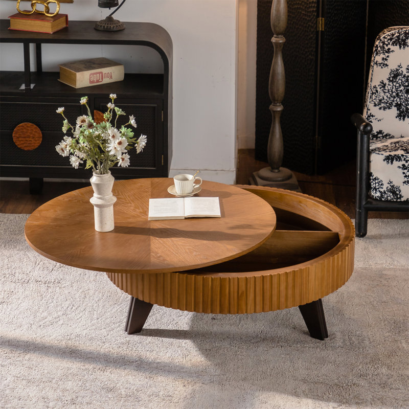 Table basse ronde 39,37 po avec espace de rangement (table seulement), H 15,7 po x L 39,37 po x l 39,37 po, Naturel, Noir