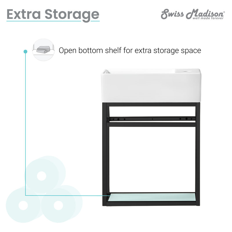 Pierre 19.5 Single, Open Shelf, Metal Frame Bathroom Vanity, Black